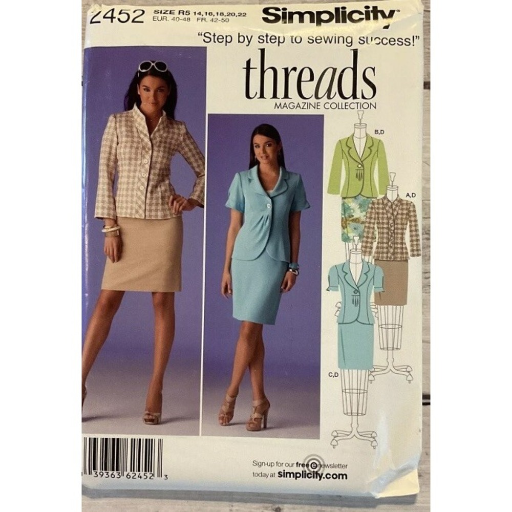 Simplicity 2452 Sewing Pattern Suit Jacket Coat Pencil Skirt Miss Sz 14-22 UNCUT